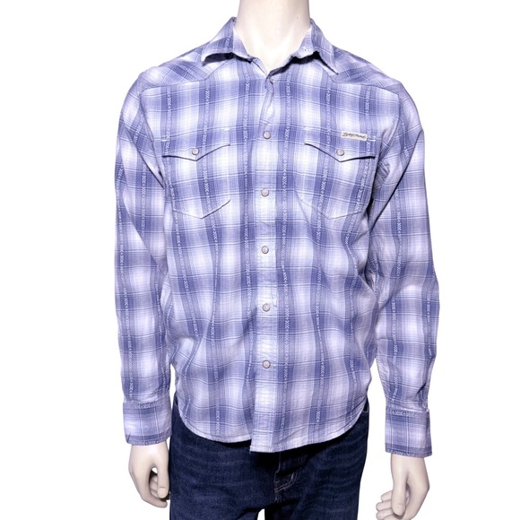 Lucky Brand Other - Lucky Brand‎ Mens Blue Plaid Western Pearl Snap Shirt Embroidered Medium